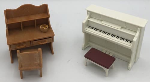 Sylvanian Families Calico Critters Dollhouse Piano & Bench, Office Desk