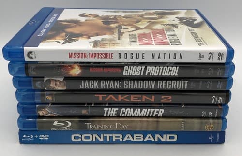 LOT of 7 Blu Ray Action Movies - Taken 2, Commuter, Training Day, Contraband +
