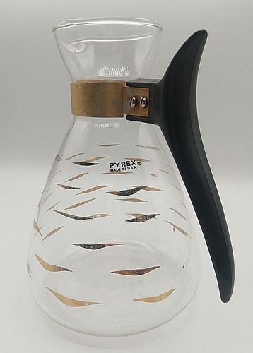 Vintage Pyrex Glass Coffee Carafe Mid Century Modern MCM Gold Wave Atomic Dash
