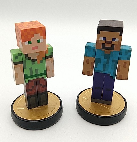 Nintendo Amiibo Minecraft Steve Alex Figure Lot Pair Super Smash Bros Ultimate